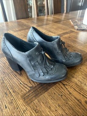 Born Black Fringe Block Heel Brogue Oxfords